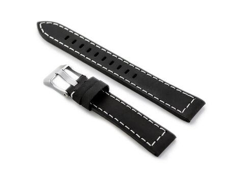 W25 leather watch strap - black/white - 24mm