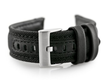 W34 leather watch strap - PREMIUM - black/black - 24mm