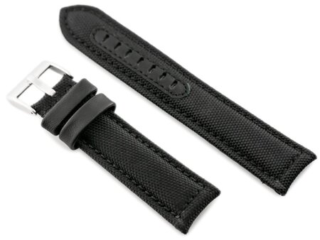 W34 leather watch strap - PREMIUM - black/black - 24mm