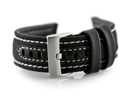 W34 leather watch strap - PREMIUM - black/white - 24mm