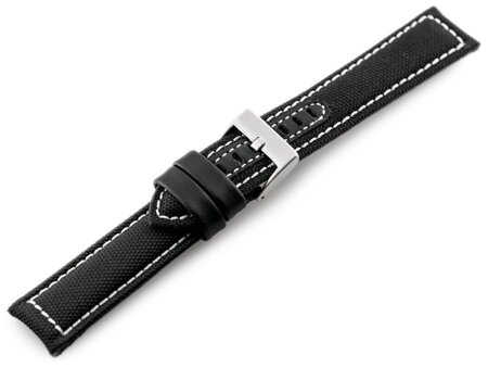 W34 leather watch strap - PREMIUM - black/white - 24mm