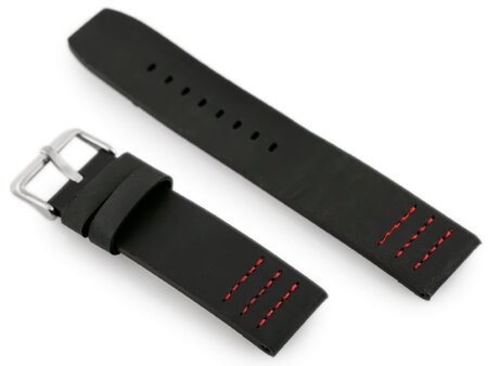 W39 black/red 20mm leather watch strap