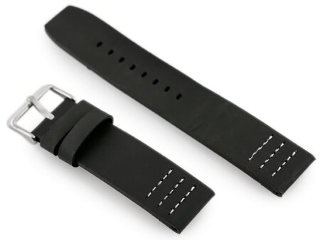 W39 leather watch strap - black/white 22mm