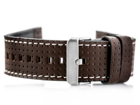 W40 leather watch strap - brown/white - 24mm