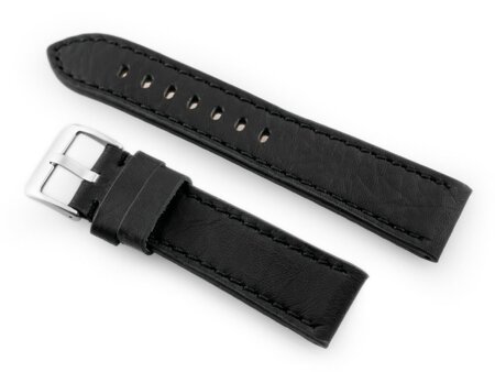 W48 leather watch strap - PREMIUM - black/black - 22mm