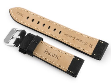 W48 leather watch strap - PREMIUM - black/white - 20mm