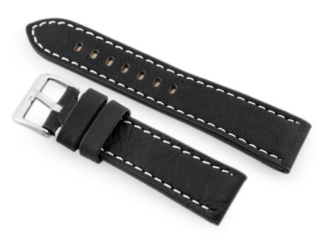 W48 leather watch strap - PREMIUM - black/white - 22mm