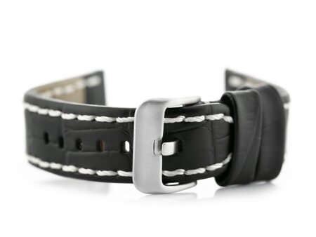 W49 leather watch strap - black/white - 20mm