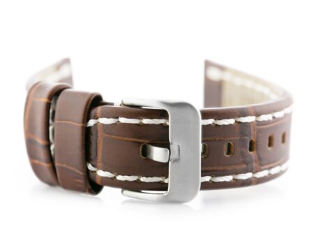 W49 leather watch strap - dark brown/white - 24mm