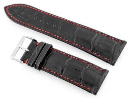 W64 black/red 24mm leather watch strap