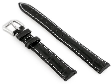 W64 leather watch strap - black/white 14mm