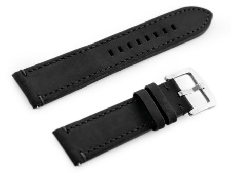 W72 leather watch strap - black/black 22mm