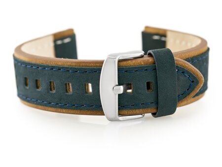 W80 navy blue/brown 24mm leather watch strap