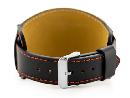 W85 leather watch strap - washer - black/red - 18mm