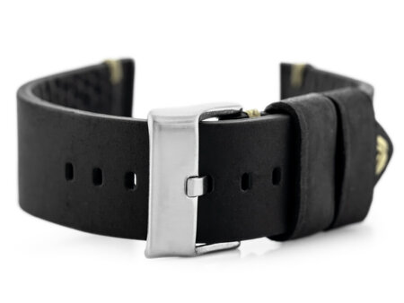 W93 leather watch strap - black/beige 22mm