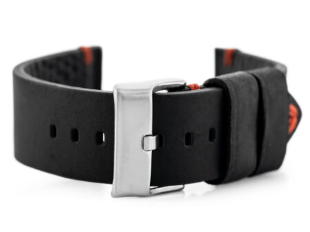 W93 leather watch strap - black/red. 20mm