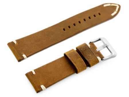 W93 leather watch strap - brown/white - 20mm