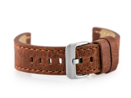 Watch leather strap W48 - PREMIUM - dark brown I - 24mm