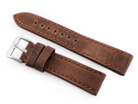 Watch leather strap W48 - PREMIUM - dark brown II - 22mm