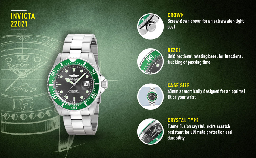 INVICTA PRO DIVER 22021 MALE WATCH - WATER RESISTANCE 200m, 43mm case