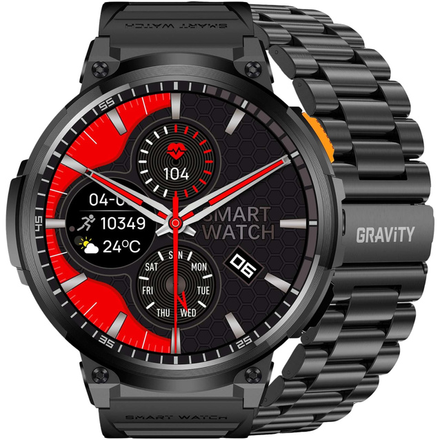 SMARTWATCH MĘSKI GRAVITY GT23-1 - LATARKA, DODATKOWY PASEK  (sg031a)