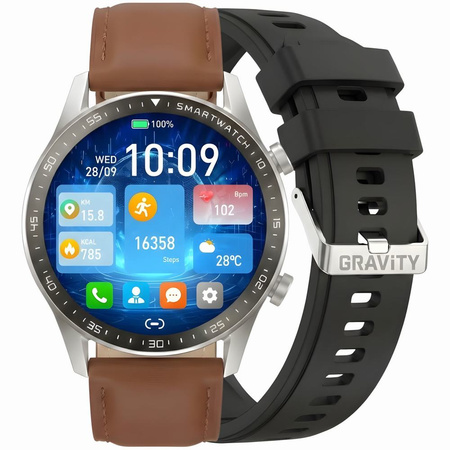 SMARTWATCH MĘSKI GRAVITY GT10-8 - AMOLED, DODATKOWY PASEK (sg046h)