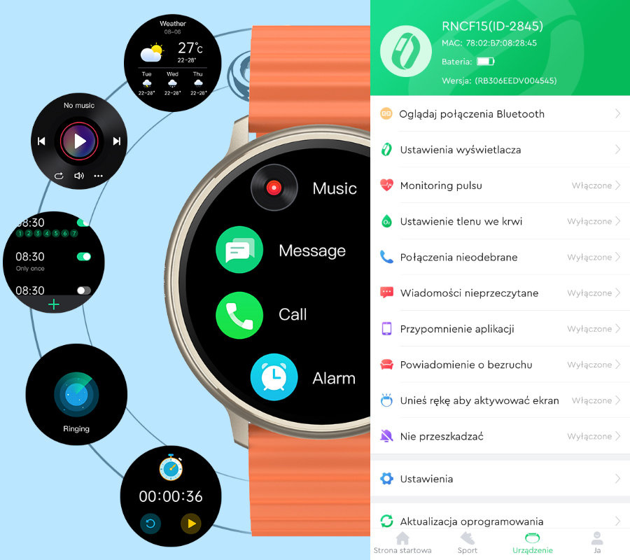 SMARTWATCH UNISEX Rubicon RNCF15 - BLUETOOTH CALL, ŁADOWANIE BEZPRZEWODOWE