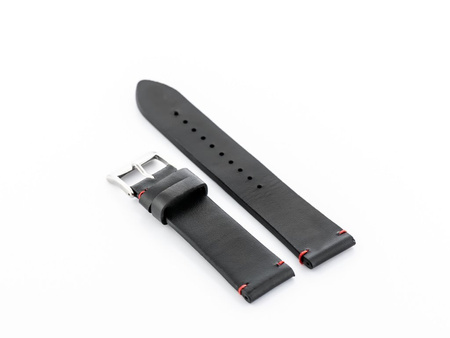 W118 leather watch strap - black/red - 20mm