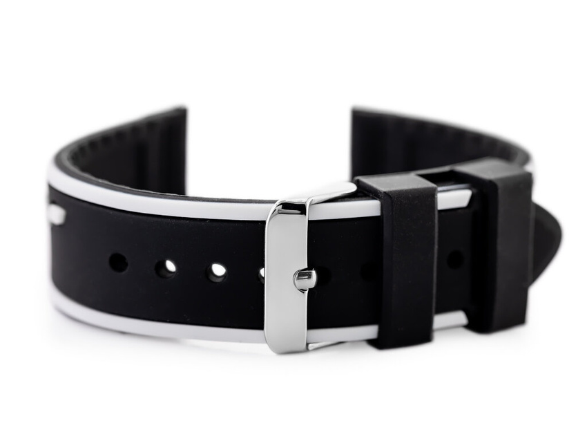 U06 rubber watch strap - black/white - 20mm