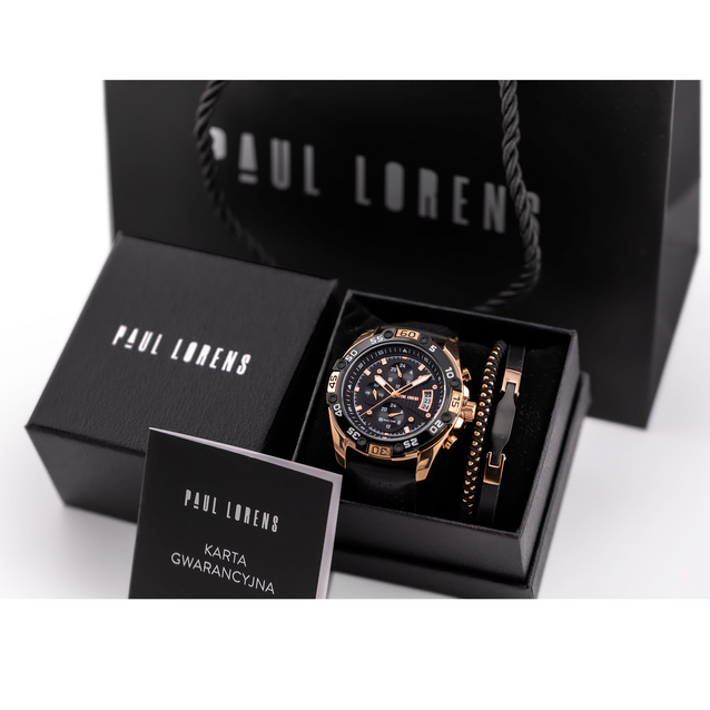 PAUL LORENS MEN'S PRESENT SET - Watch + Bracelet (zg375f)
