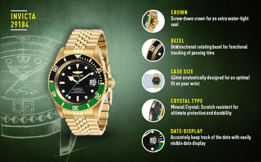 ZEGAREK MĘSKI INVICTA DIVER PROFESSIONAL 29184 - AUTOMAT WR200, koperta 42mm  (zv004b)