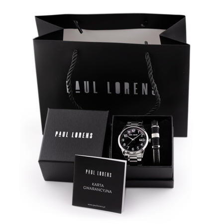 PAUL LORENS MEN'S PRESENT SET - Watch + Bracelet (zg368d)