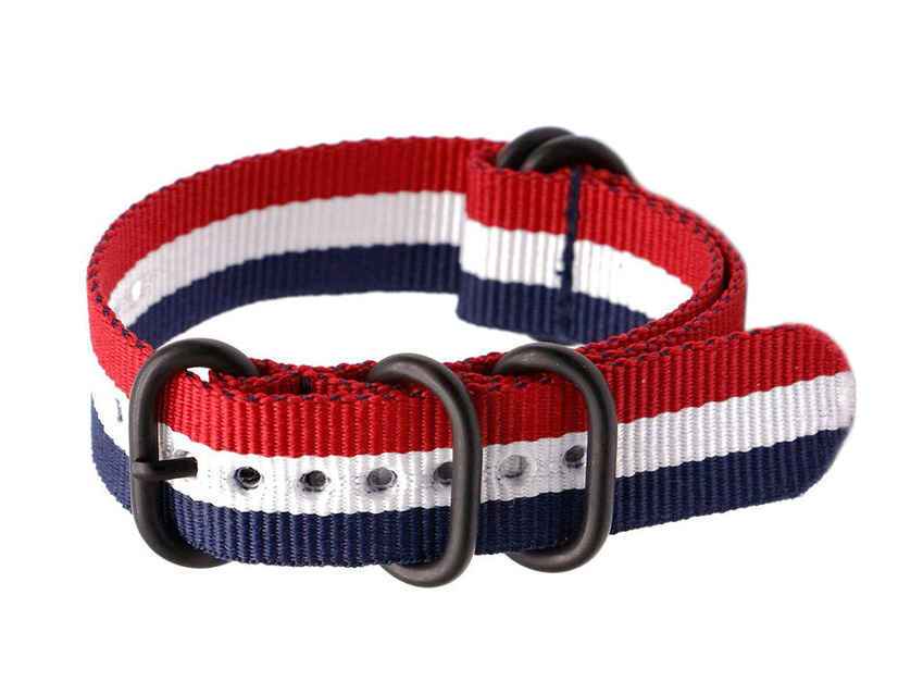 Pasek N01 NATO parciany do zegarka - czerwony/biały/niebieski - 22mm