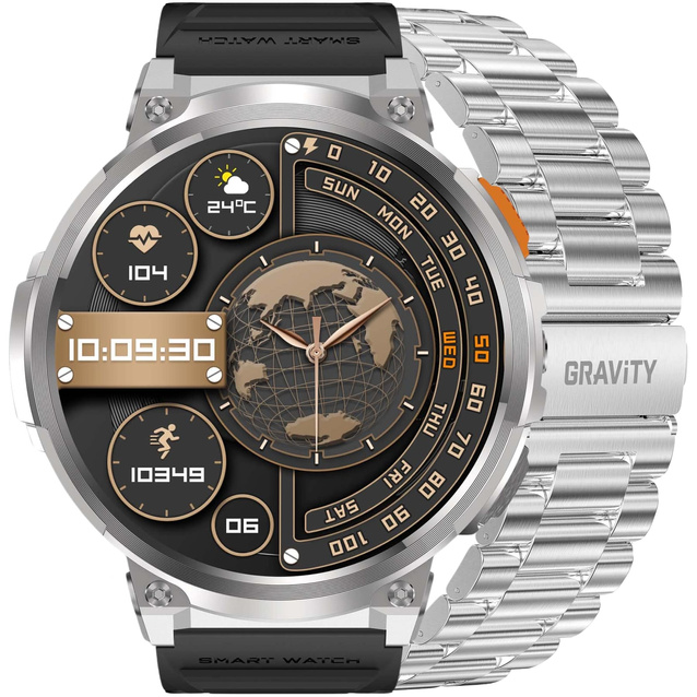 SMARTWATCH MĘSKI GRAVITY GT23-2 - LATARKA, DODATKOWY PASEK  (sg031b)