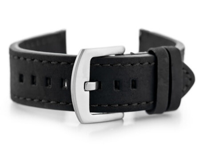 W72 leather watch strap - black/black 20mm