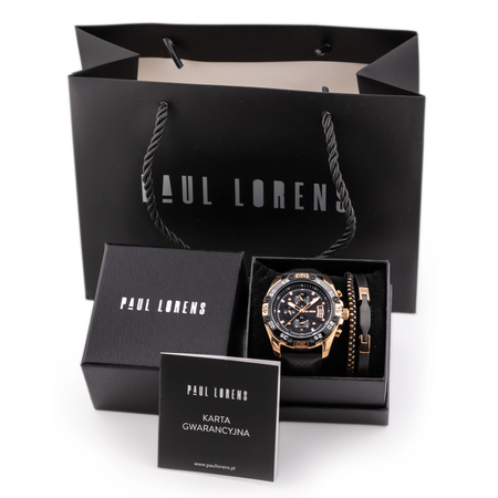 PAUL LORENS MEN'S PRESENT SET - Watch + Bracelet (zg375f)