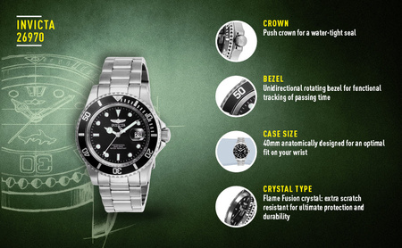 INVICTA PRO DIVER MEN'S WATCH 26970 - water resistance 200m - 40mm case 