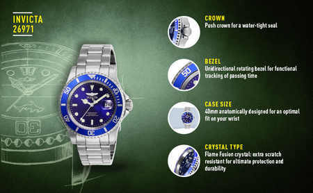 INVICTA PRO DIVER MEN'S WATCH 26971 - WATER RESISTANCE 200m, 40mm case