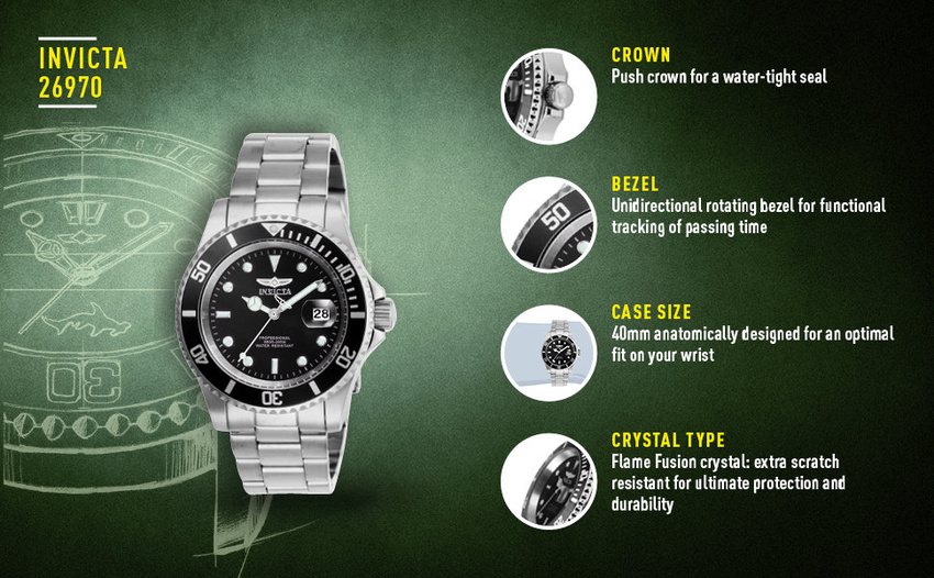 INVICTA PRO DIVER MEN'S WATCH 26970 - water resistance 200m - 40mm case 