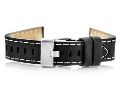 W25 leather watch strap - black/white - 24mm