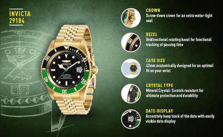 ZEGAREK MĘSKI INVICTA DIVER PROFESSIONAL 29184 - AUTOMAT WR200, koperta 42mm  (zv004b)