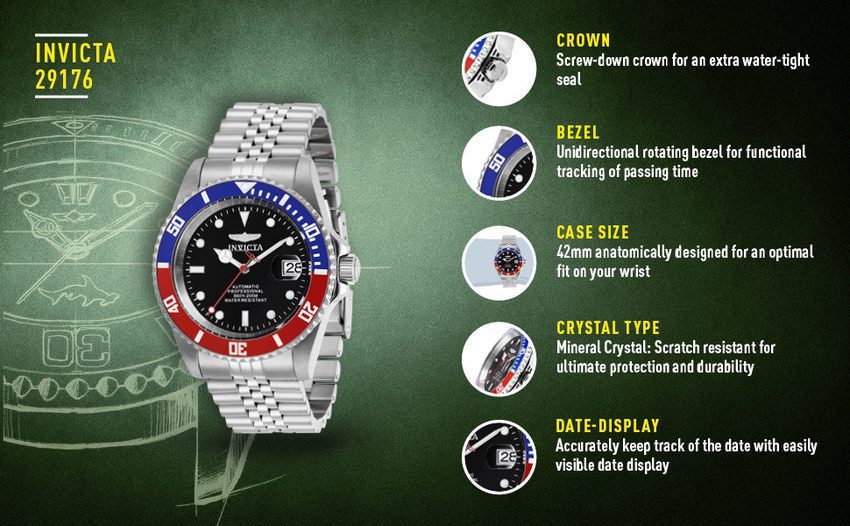 INVICTA DIVER PROFESSIONAL MEN'S WATCH 29176 - AUTOMAT WR200 (zv004a)