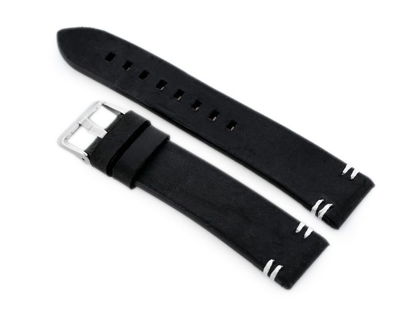 W110 leather watch strap - black/white - 20mm