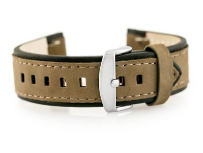 W80 beige/black leather watch strap - 22mm