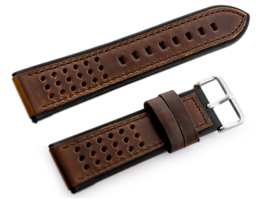 W80 dark brown/black leather watch strap 24mm