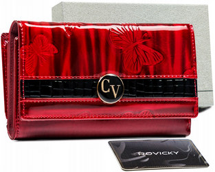 Elegancki portfel damski z lakierowanej skóry naturalnej zamykany zatrzaskiem i suwakiem - 4U Cavaldi