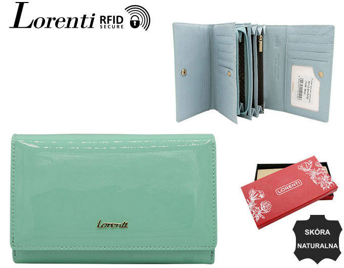 Lakierowany portfel damski na karty z zabezpieczeniem RFID Protect - Lorenti