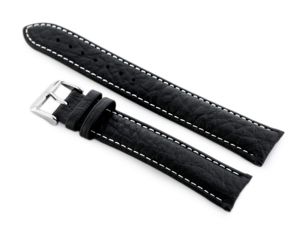 Pasek skórzany do zegarka W05XL czarny/białe - 20mm