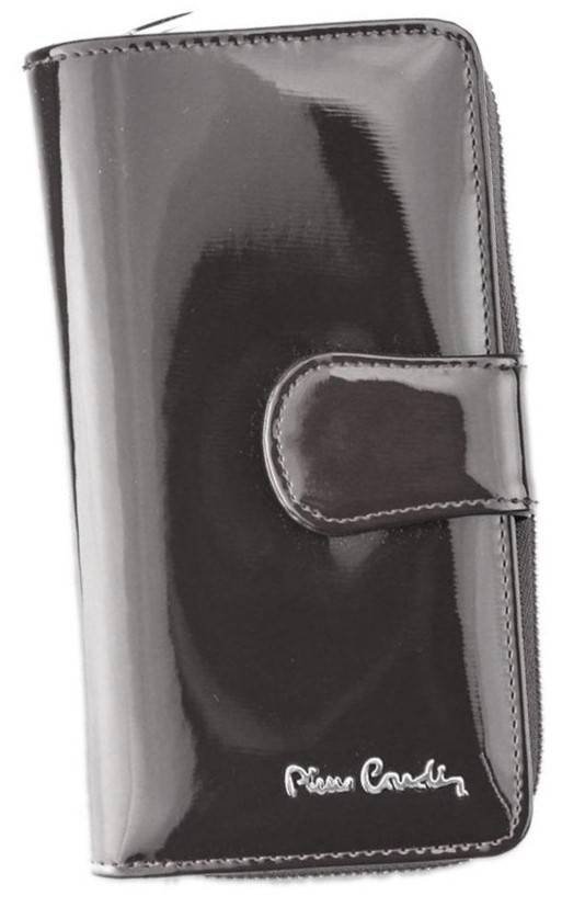 Pionowy, lakierowany portfel damski z opaską na zatrzask - Pierre Cardin