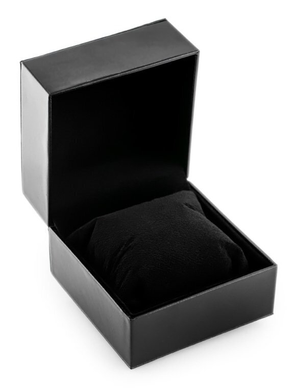 Prezentowe pudełko na zegarek - eko czarne przeszywane czarną nicią matowe